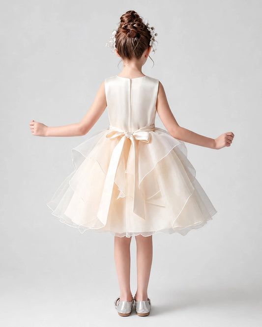 Elegant A-Line Round Neck Sleeveless Bow Back Knee-Length Flower Girl Dress