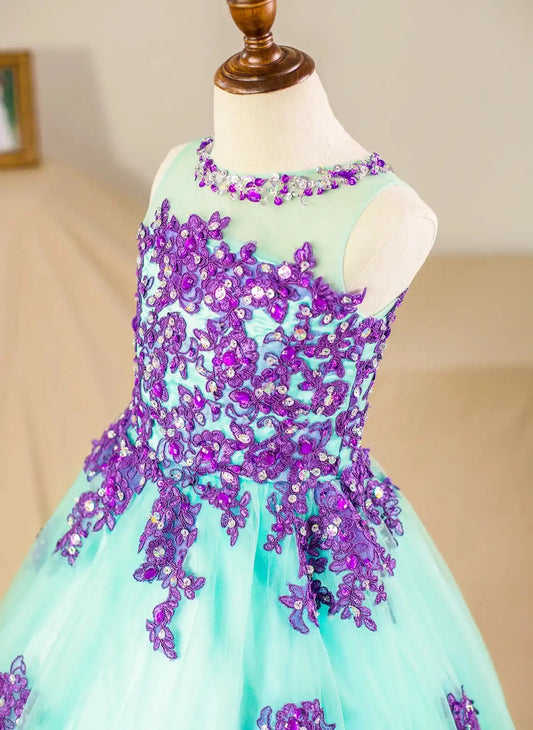 Enchanting Ball Gown Illusion Neck Sleeveless Zipper Back Floor Length Pageant Dress