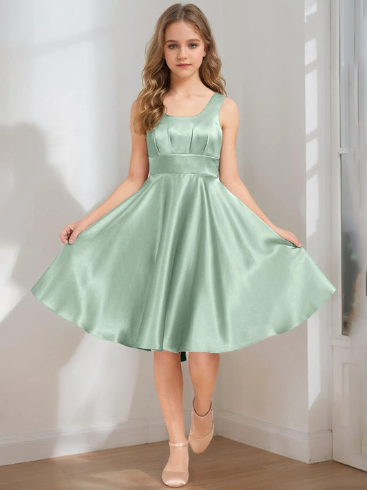 Elegant A?Line Square Neck Sleeveless Deep V?Back Knee?Length Junior Bridesmaid Dress