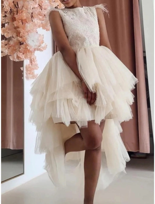 Chic A?Line Round?Neck Sleeveless Zip?Back Hi?Lo Flower Girl dress