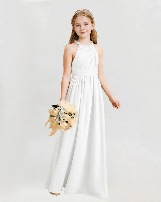 Elegant A Line Halter Sleeveless Keyhole Back Floor Length Bridesmaid Dress