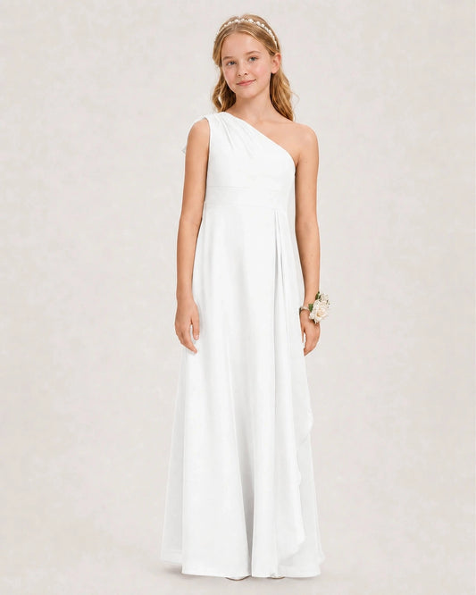Elegant A Line One Shoulder Sleeveless Zipper Back Floor Length Bridesmaid Dress