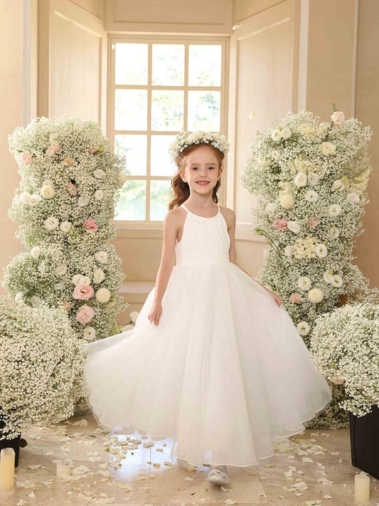 Elegant A?Line Halter Sleeveless Tie Back Floor Length First Communion Dress