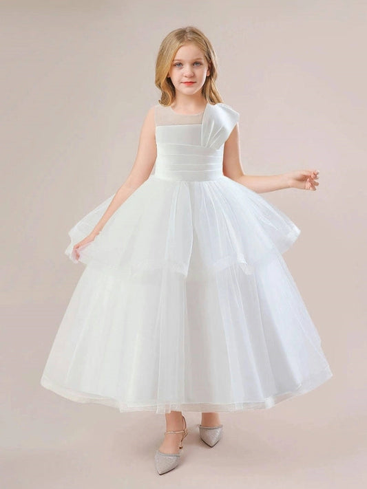 Elegant Ball Gown Illusion Neck Sleeveless V?Back Floor?Length First Communion Dress