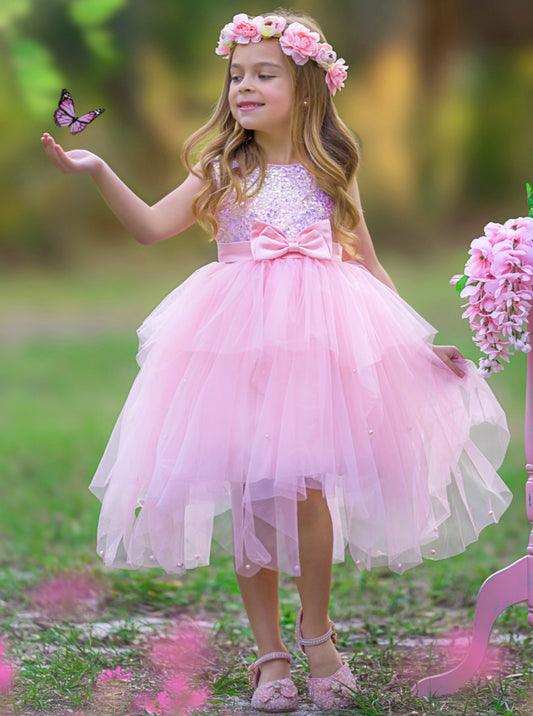 Charming A-Line Round Neck Sleeveless Bow Back Tulle Flower Girl Dress