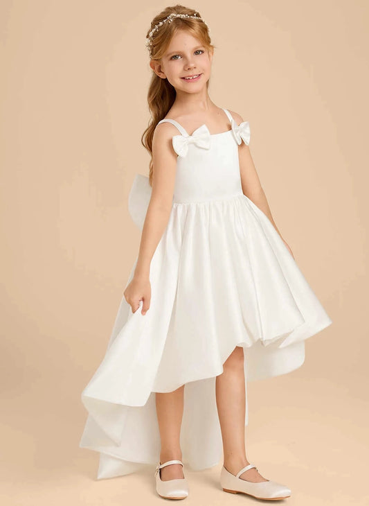 Elegant A Line Square Neck Sleeveless Bow Back High Low Flower Girl Dress