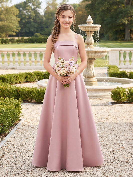 Elegant A?Line Spaghetti Straps Sleeveless Zipper Back Floor Length Junior Bridesmaid Dress