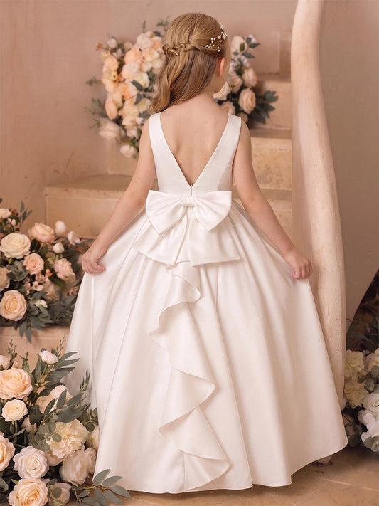 Elegant A?Line Round Neck Sleeveless V?Back Floor?Length First Communion Dress