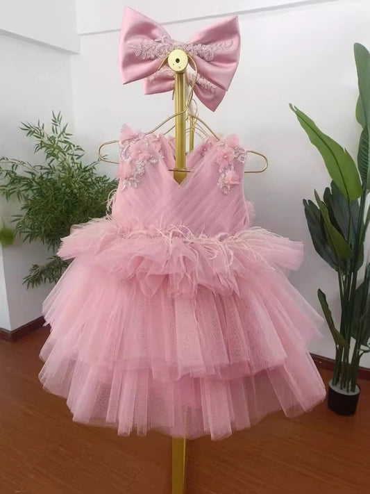 Charming Ball Gown V-Neck Sleeveless Bow Back Tulle Flower Girl Dress