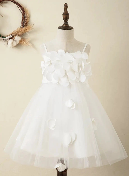Elegant A Line Square Neck Spaghetti Strap Straight Back Knee Length Flower Girl Dress