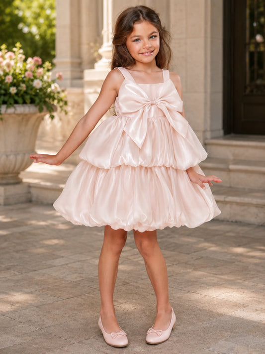 Elegant A-Line Square Neck Sleeveless Bow Back Flower Girl Dress