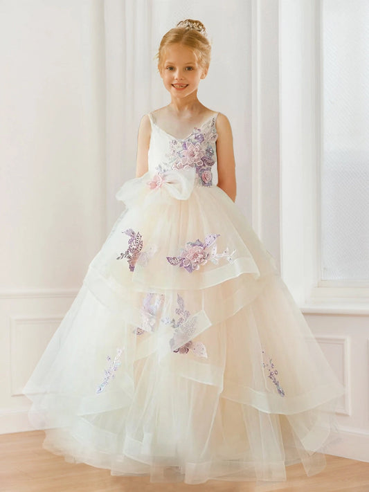 Elegant A Line V Neck Sleeveless Low Back Floor Length Pageant Dress