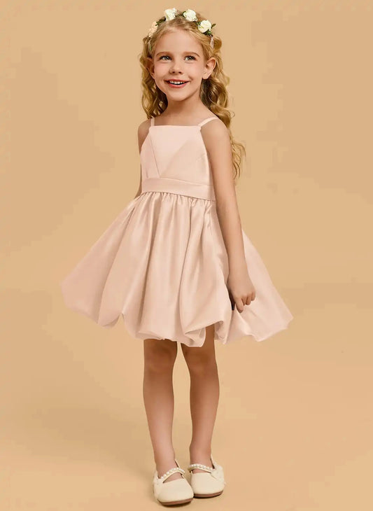 Luxury A-line Spaghetti Strap Sleeveless Bow Back Short Flower Girl Dress