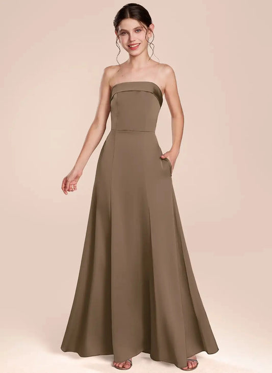 Elegant A Line Strapless Sleeveless Zip Back Floor Length Junior Bridesmaid Dress