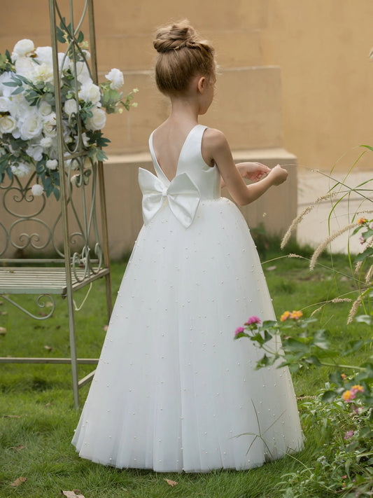 Elegant Ball Gown V?Neck Sleeveless V?Back Floor?Length First Communion Dress