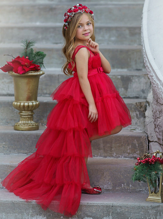 Festive A-Line Illusion Neck Short Sleeve High-Low Flower Girl Dress