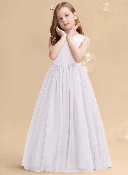 Elegant A Line Round Neck Sleeveless Heart Back Maxi Flower Girl Dress