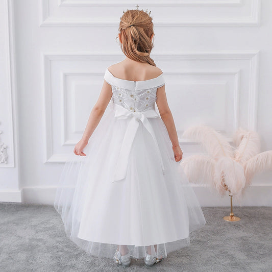 Elegant A?Line Off?Shoulder Sleeveless Zipper?Back Floor?Length First Communion Dress