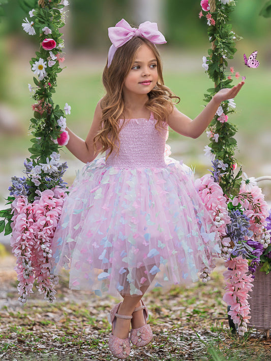 Whimsical A-Line Square Neck Sleeveless Butterfly Back Tea-Length Flower Girl Dresses