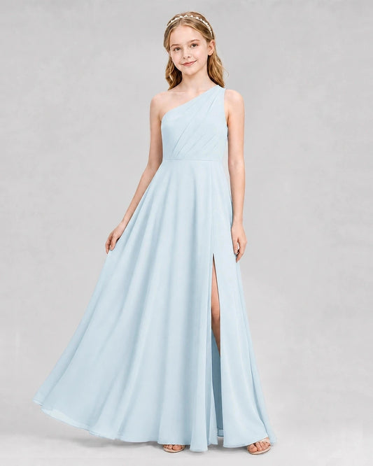 Elegant A Line One Shoulder Sleeveless Bow Back Floor Length Bridesmaid Dress