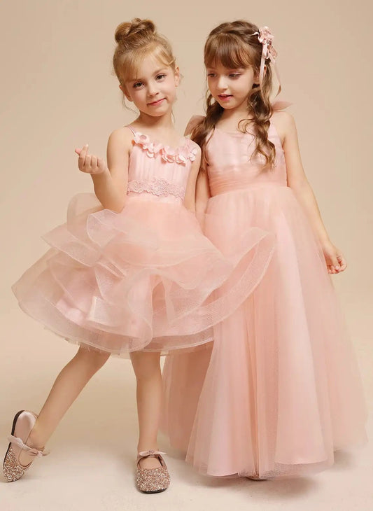 Whimsical A-Line Square Neck Sleeveless Lace-Up Knee-Length Flower Girl Dress