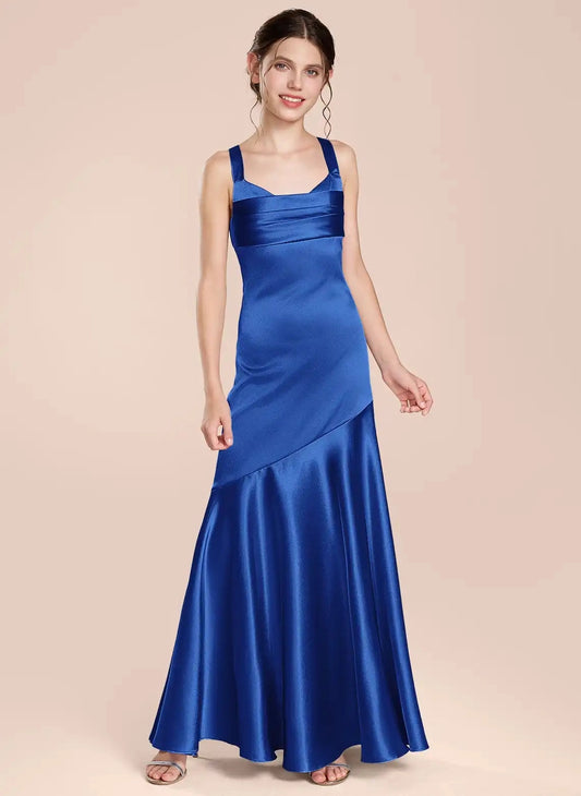 Elegant Mermaid Square Neck Sleeveless Crisscross Back Floor Length Girls Dress