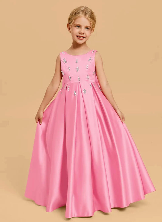Elegant A Line Jewel Neck Sleeveless Bow Back Floor Length Communion Dress