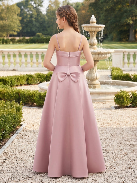 Elegant A?Line Spaghetti Straps Sleeveless Zipper Back Floor Length Junior Bridesmaid Dress