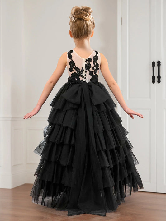 Elegant A Line Round Neck Sleeveless Bow Back Floor Length Flower Girl Dress