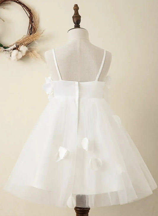 Elegant A Line Square Neck Spaghetti Strap Straight Back Knee Length Flower Girl Dress