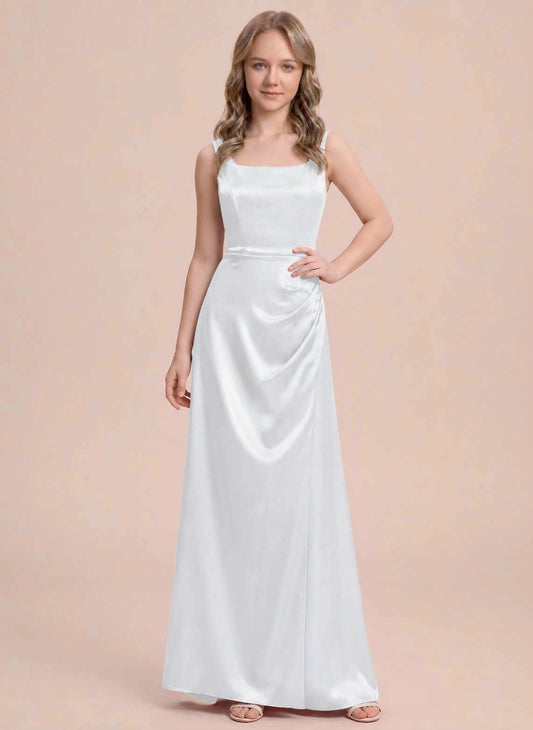 Elegant A-Line Square Neck Sleeveless Cutout Back Floor Length Girls Formal Dress
