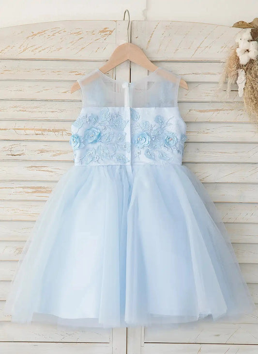 Dreamy A-Line Illusion Neck Sleeveless Sheer Back Knee-Length Flower Girl Dress
