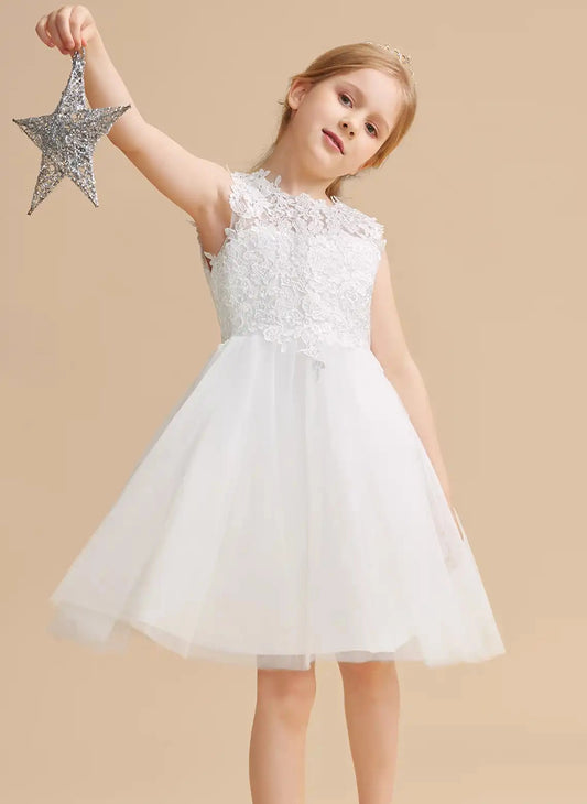 Elegant A Line High Neck Sleeveless Open Back Knee Length Communion Dress