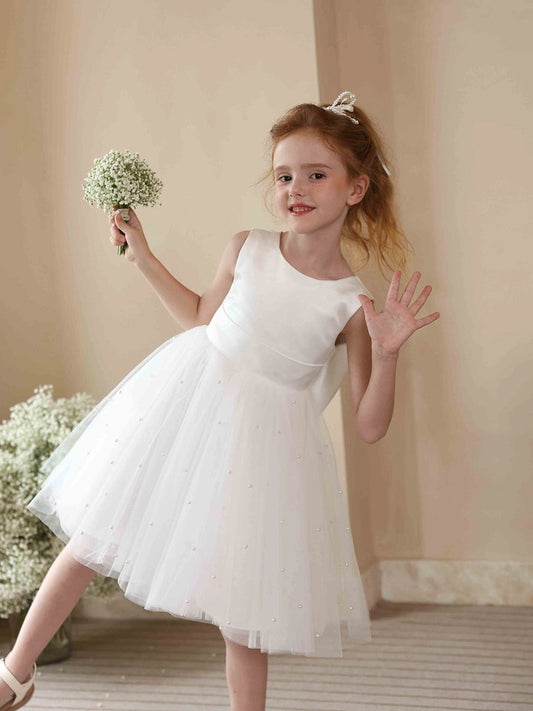 Elegant A?Line Round Neck Sleeveless V?Back Knee?Length First Communion Dress