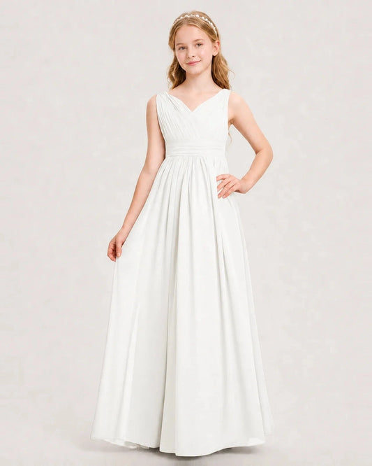 Elegant A Line V Neck Sleeveless V Back Floor Length Bridesmaid Dress