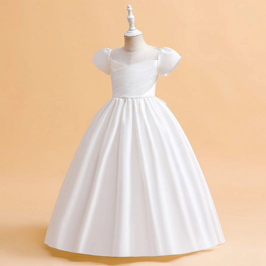 Elegant A?Line Round Neck Puff Sleeve Zipper?Back Long First Communion Dress