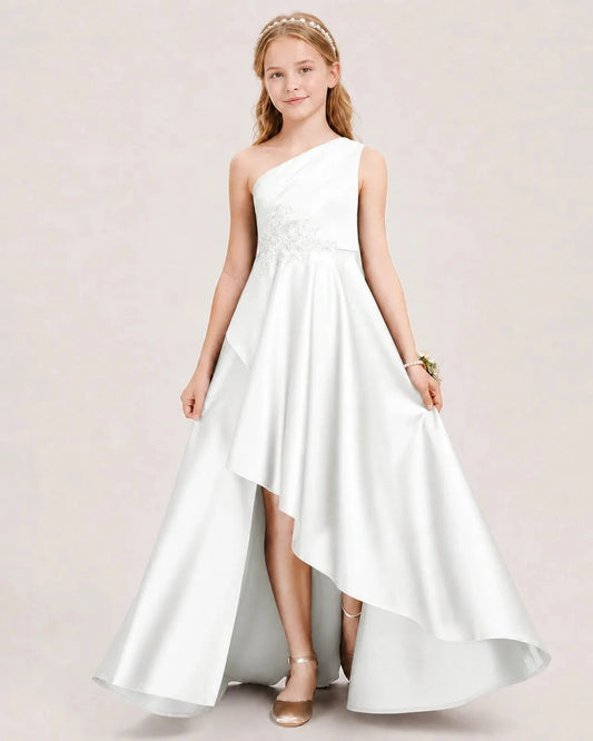 Elegant A Line One Shoulder Sleeveless Zip Back High Low Bridesmaid Dress