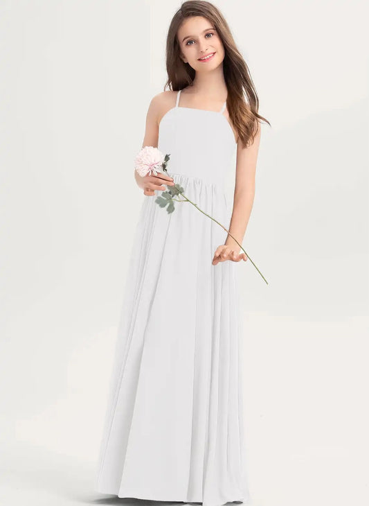 Elegant A Line Square Neck Sleeveless Criss Cross Back Floor Length Bridesmaid Dress