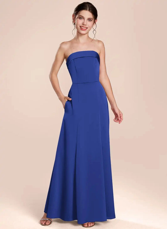Elegant A Line Strapless Sleeveless Zip Back Floor Length Junior Bridesmaid Dress