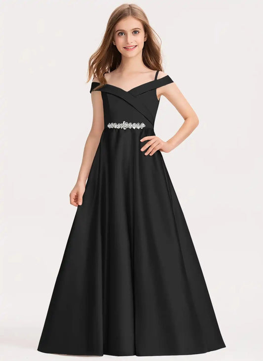 Elegant A Line V Neck Off Shoulder V Back Floor Length Girls Formal Dress