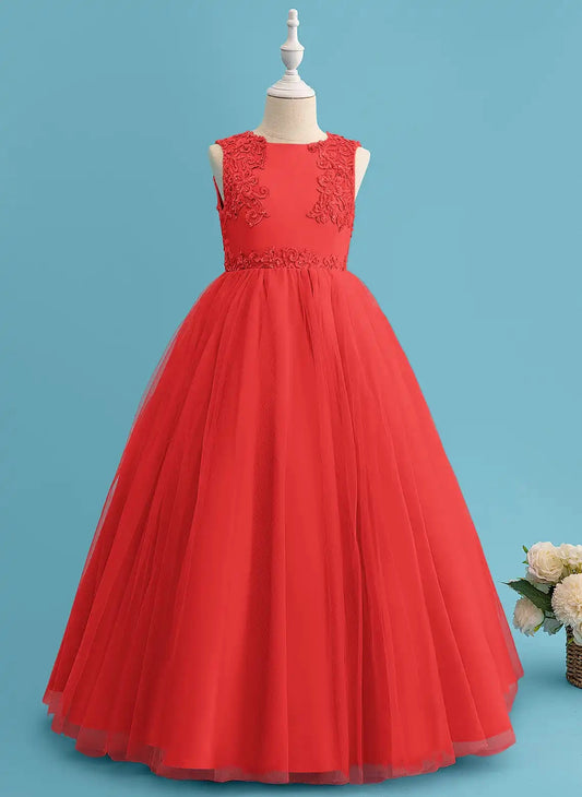 Elegant Ball Gown Jewel Neck Sleeveless V Back Floor Length Flower Girl Dress