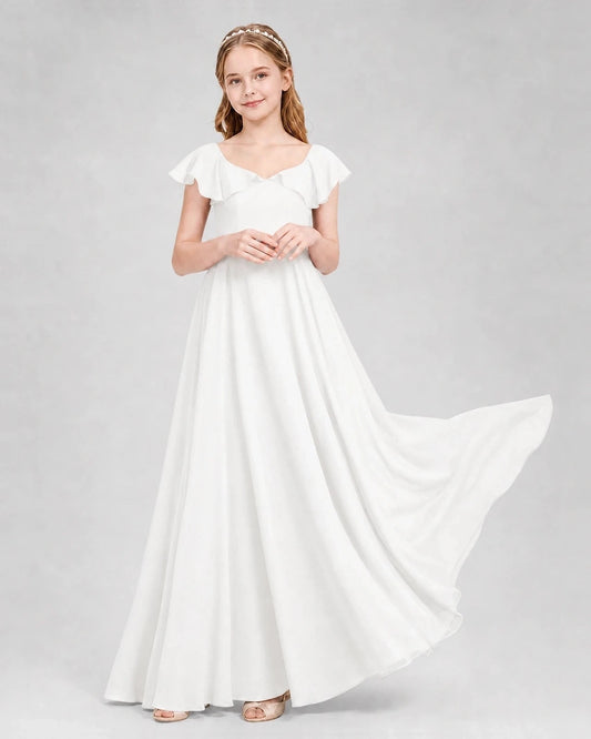 Elegant A Line Sweetheart Flutter Sleeve Bow Back Floor Length Flower Girl Dress