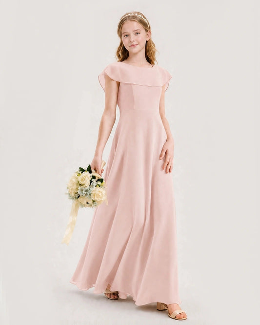 Elegant A Line Boat Neck Flutter Sleeve Scoop Back Maxi Wedding Dress