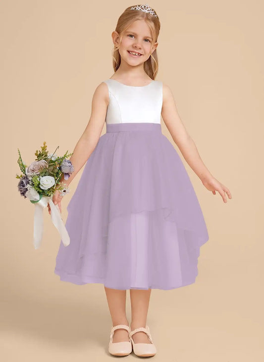 Elegant A Line Bateau Neck Sleeveless V Back High Low Flower Girl Dress