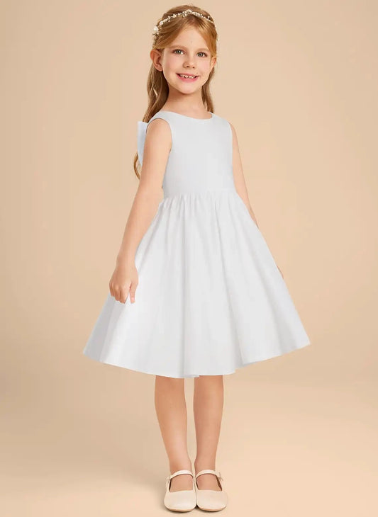 Elegant A Line Round Neck Sleeveless Bow Back Knee Length Flower Girl Dress