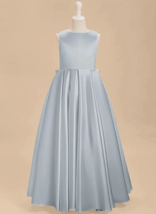 Luxury A-line Boat Neck Sleeveless V-Back Long Flower Girl Dress