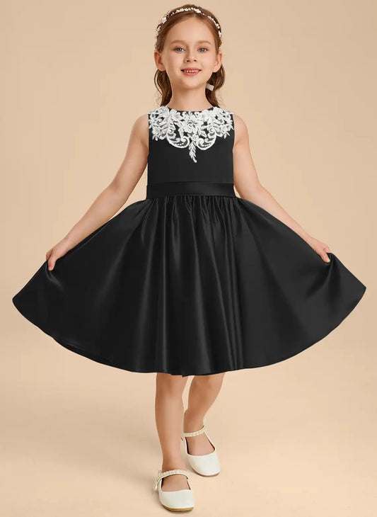 Elegant A Line Round Neck Sleeveless V Back Knee Length Flower Girl Dress