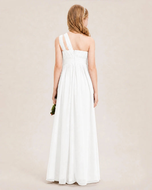 Elegant A Line One Shoulder Sleeveless Zipper Back Floor Length Junior Bridesmaid Dress