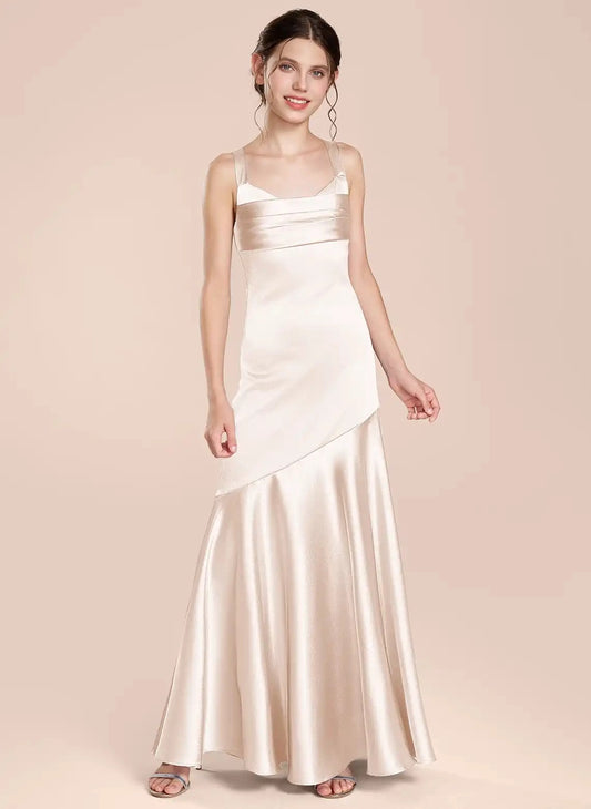 Elegant Mermaid Square Neck Sleeveless Crisscross Back Floor Length Girls Dress