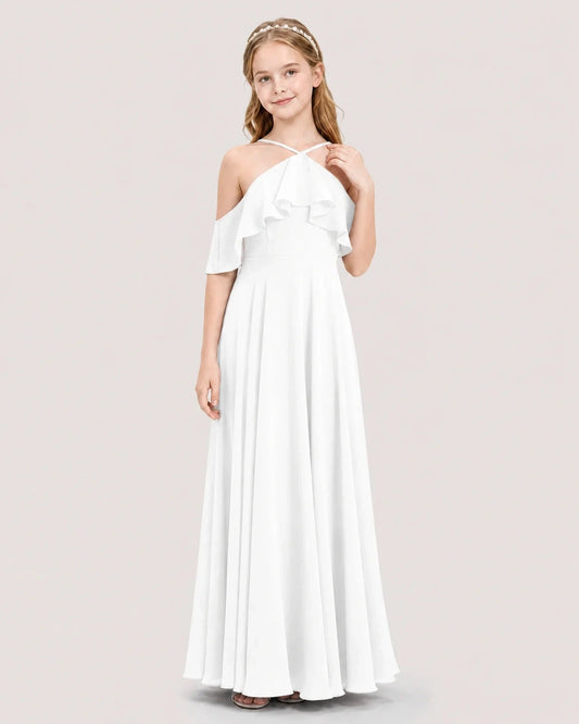 Elegant A Line Halter Cold Shoulder Strappy Back Maxi Dress Wedding